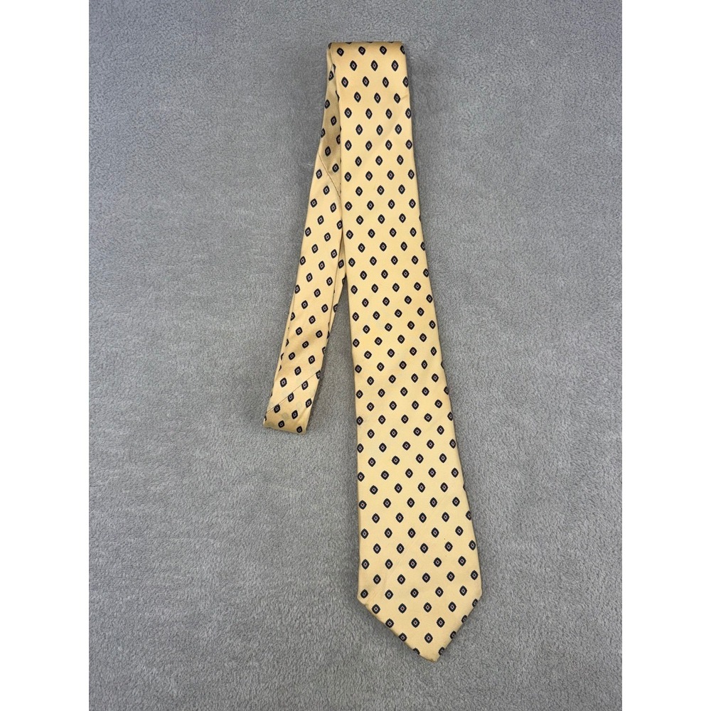 Jos A Bank Mens Silk Tie Yellow Navy Blue Red Geometric Diamond Pattern